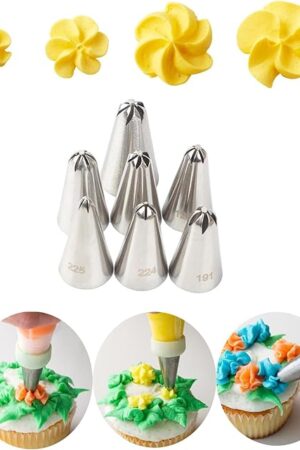 Drop Flower Piping Tips Set, 107, 109, 129, 131, 191, 224, 225 Icing Tip, Blooming Beauty for Cakes and Cookies