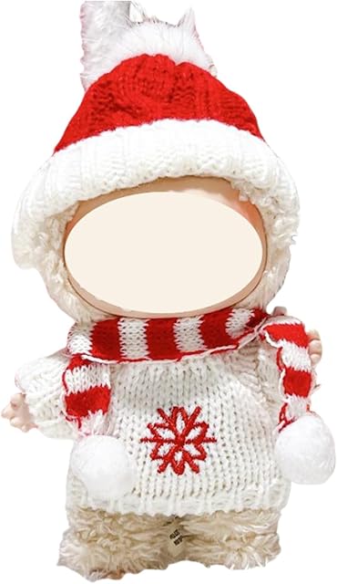 The Christmas Clothes for Labubu, Handcrafted Sets for Labubu Clothes 17cm Dolls, Premium Holiday Outfit with Accessories, Stylish Christmas Doll Clothing (Knitted 3 Pieces 4, One Size)