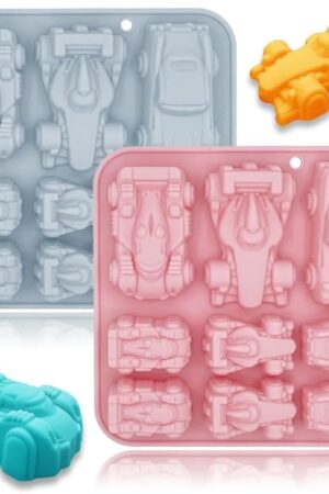 2 Pack Cute Car Silicone Molds 3D Race Car Themed Baking Mould Tray DIY Baking Tool for Crayons Chocolate Cake Dessert Candy Mousse Pastry Handmade Soap Cupcake Topper
