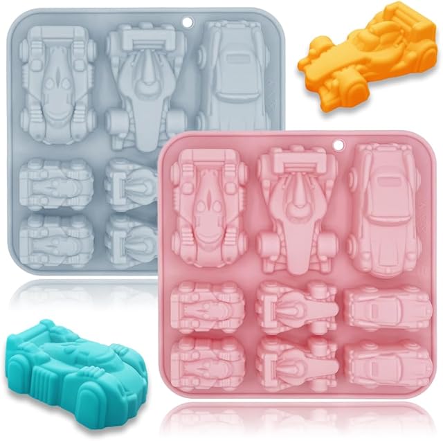2 Pack Cute Car Silicone Molds 3D Race Car Themed Baking Mould Tray DIY Baking Tool for Crayons Chocolate Cake Dessert Candy Mousse Pastry Handmade Soap Cupcake Topper