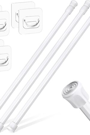 vivinin 3 Pack Tension Rods 18-28 Inch with 6 Pack Pole Sockets, Tension Curtain Rod Adjustable No Drilling, Small Curtain Rod Adjustable, Curtain Tension Rod for Windows, Cupboard, and Wardrobe