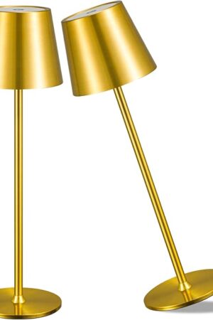 2 Pack Cordless Table Lamp,Portable LED Desk Lamp, 6000mAh Battery Operated, 3 Color Stepless Dimming Up, for Restaurant/Bedroom/Bars/Outdoor Party/Camping/Coffee Shop Night Light(Gold)