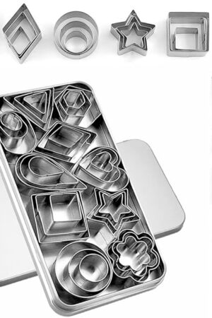 30Pcs Mini Cookie Cutter Set with Box, Small Stainless Steel Fruit Veggie Tiny Polymer Clay Cutters for Kids, Geometric Set for Biscuit Mold