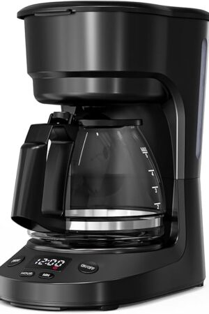 WAA 5 Cup Drip Coffee Maker, Portable Coffee Machine with Programmable Timer, Coffee Pots, Auto Shut-Off, Delay Brew, Keep Warm Plate, 25oz Water Tank, Reusable Filter, Black