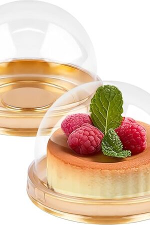 Zezzxu 50 Pack Mini Cake Containers, Clear Plastic Small Cupcake Boxes with Dome Lids for Individual Chocolate Covered Cookies, Strawberry, Mooncake (Gold)