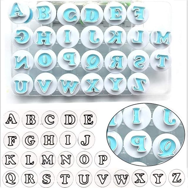 26PCS/Set Cookie Stamp Impress Cookie Cutters Alphabet Letter and Number Fondant Cake Biscuit Mold Shape DIY Cookie Biscuit Alphabet Cake Tool Embosser Cutter (Upper Case Shape)