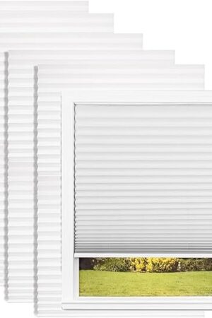 Changshade 6 Pack Temporary Window Blinds, Cut to Size Pleated Paper Shades for Indoor Windows, Stick On Self Adhesive Window Shades with 12 Clips, No Drill and Easy to Install, 36W x 72" H, White
