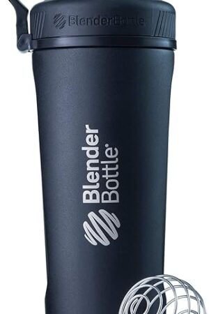 BlenderBottle Radian Shaker Cup Insulated Stainless Steel Water Bottle with Wire Whisk, 26-Ounce, Matte Black