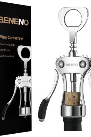 Beneno Wine Opener, Zinc Alloy Premium Wing Corkscrew with Multifunctional Bottles Opener, Sharp Wine Corkscrew with Ergonomic Non-Slip Wing Handle, Upgrade