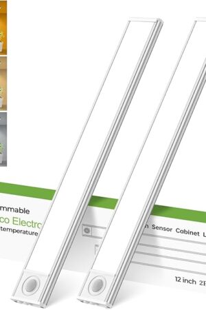 12in Under Cabinet Lights,90 LEDs,USB-C 2500mAh Rechargeable Battery,3 Color Temperature,Dimmable,Motion Sensor Cordless Under Counter Light for Wardrobe,Cupboard,Kitchen,Stairs(2pack 3CCT)