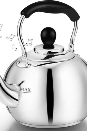 Whistling Tea Kettle Stovetop - 2.3 Quart Round Tea Pot for Stovetop, Silver Mirror Polished Classic Stovetop Kettle, Food Grade Material Teapot for Stove Top