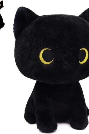 Black Cat Plush, 8inch Cute Cat Stuffed Animals Plushies for Girls, Kawaii Kitten Plushie Soft Cuddle Pillow for Kids, Birthday Gift for Kids Boys Girls