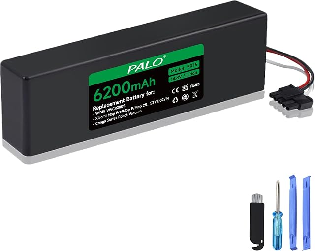6200mAh Replacement Battery for Wyze WVCR200S Robot Vacuum, for Xiaomi Mop Pro/Mop P/Mop 2S, for Xiaomi STYTJ02YM, Yunmi MVVC01-G Pro, Haier JX37, Conga 3290 3390 3490 3590 Robot Vacuum, 14.8V