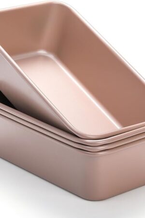 Elsjoy 4 Pack Non-Stick Loaf Pan, 9.5 x 5.5 Inch Champagne Bread Loaf Pans Carbon Steel Bread Tin Set for Baking, Metal Bakeware for Bread, Meatloaf, Cake