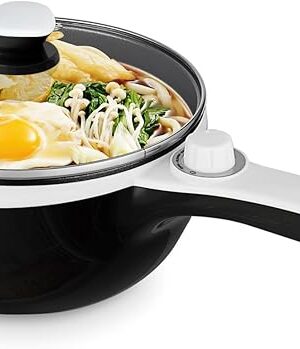 Dezin Hot Pot Electric Upgraded, Non-Stick Sauté Pan, Rapid Noodles Electric Pot, 1.5L Mini Portable Hot Pot for Steak, Egg, Fried Rice, Ramen, Oatmeal, Soup with Power Adjustment