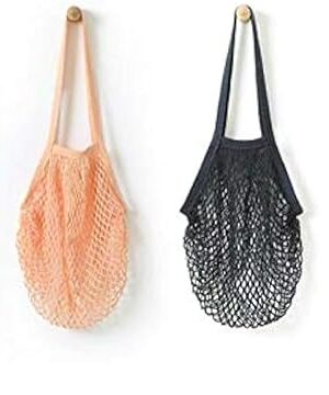 4 Pack Portable Reusable Grocery Bags Fruit and Vegetable Bag Washable Cotton Mesh String Organic Organizer Shopping Handbag Long Handle Net Tote (blue,Black,Beige,Orange)