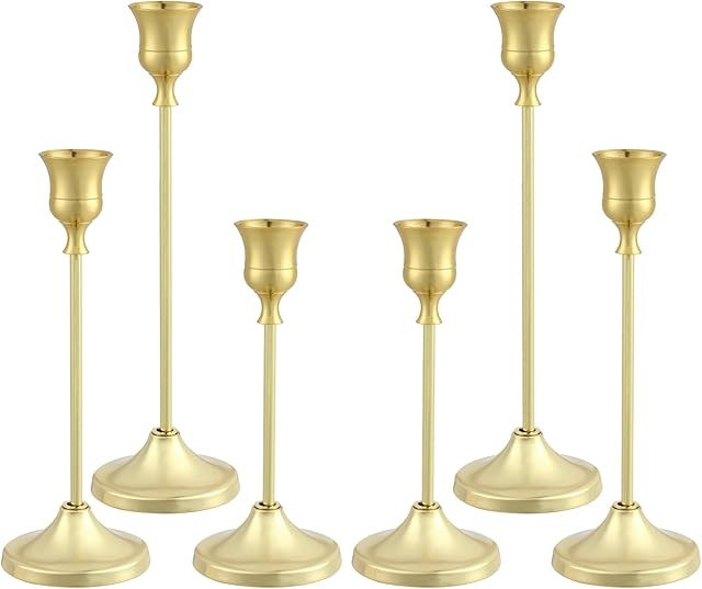 Candlestick Holders 6PCS, Metal Taper Candle Holder, Gold Candle Holders for Pillar Candles, Candle Holder for Halloween Decorations