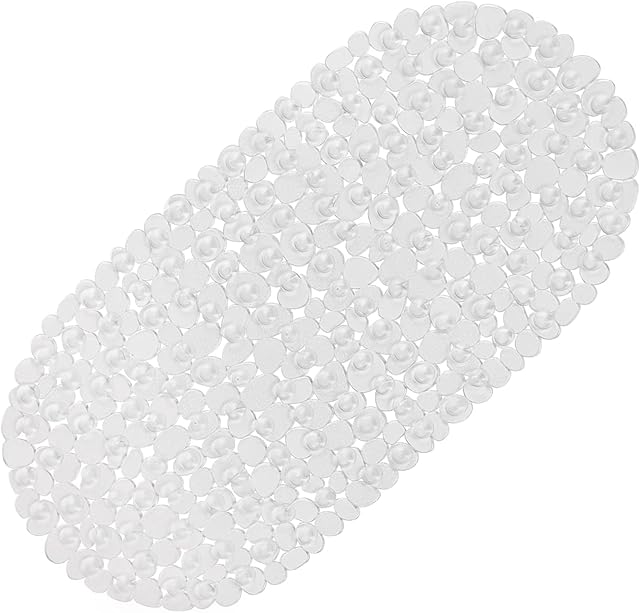 WELTRXE Pebbles Bath Mat Non-Slip Bathtub Mat with Suction Cups and Drain Holes, Machine Washable
