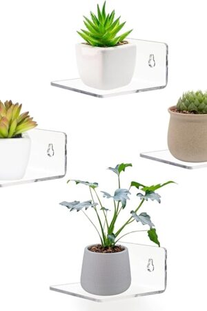 Acrylic Wall Shelves,Clear 4 inch Floating Shelves for Display,Ledges Pop Figures,Plant,Tiny Wall Mounted Transparent Shelf Small Invisible Shelves with Adhesive for Bedroom Living Room Decoration