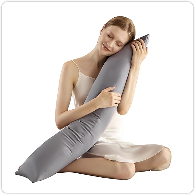 6.5lbs Weighted Body Pillow for Adult - Weighted Pillow for Better Sleep, Cooling Body Pillow with Tencel Cover, Long Pillow for Bed, Ideal Side Sleeper Pillow(41" x 10", Grey)