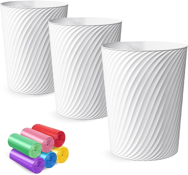 Small Trash Can 3 Pack 1.8 Gallons, Bathroom Trash Can & Garbage Can with 6 Trash Bags, Bedroom Trash Bin & Waste Basket for Office, Bedroom, Living Room, Kitchen, Compact Space