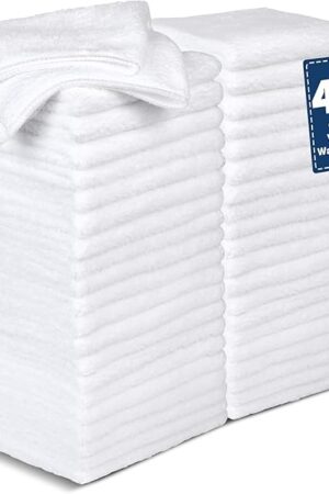 40 Pack White Coral Velvet Washcloths Bulk, Highly Absorbent and Soft Face Towels, Multi-Purpose Wash Cloths & Hand Towels for Bathroom, Hotel, Spa and Gym, 12 x 12 inches