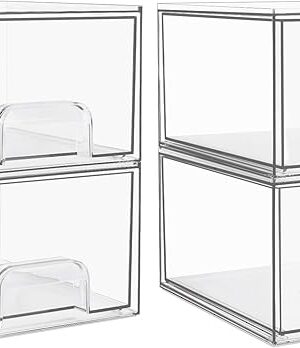 Vtopmart 4 Pack Clear Small Stackable Storage Drawers,Acrylic Bathroom Makeup Organizer,Plastic Storage Bins For Vanity, Undersink, Kitchen Cabinets, Pantry, Home Organization