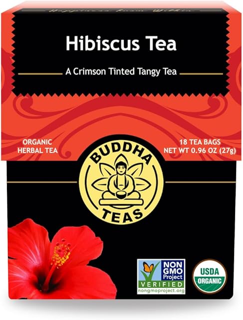 Buddha Teas - Hibiscus - Organic Herbal Tea - For Health & Wellbeing - With Antioxidants, Vitamin C & Bioflavonoids - Caffeine Free - 100% Kosher & Non-GMO - 18 Tea Bags (Pack of 1)