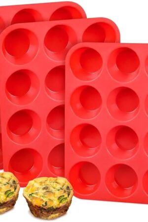 CAKETIME Silicone Muffin Pan, 12-Cup Cupcake Pan for Baking 3 Pack Nonstick Food Grade Silicone Muffin Tray