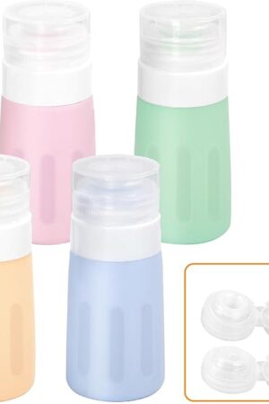 4Pcs Condiment Squeeze Bottles for Sauces, Leakproof Salad Dressing Container to Go, Small Silicone Squeeze Bottles with Brush, Condiment Containers Dispenser for Ketchup Hot Sauce Lunch Travel, 2 Oz