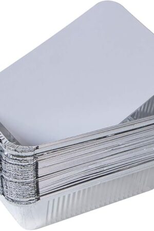 Webake Large Aluminum Foil Tin Pans 9 x 5 inch Disposable Aluminum Foil Take-out Containers 3 Lb Foil Bread Pan Loaf Pans Baking Pans For Cake Toast - Pack of 30 with Lids