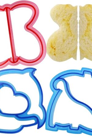 3 Pcs Sandwich Mold Sandwich Cutter in Cute Color and Creative Shapes Sandwich Maker Crust Cutter for Kids Boys Girls DIY Lunch Bento Boxes Cookie (Dinosaur & Dolphin & Butterfly Shapes)