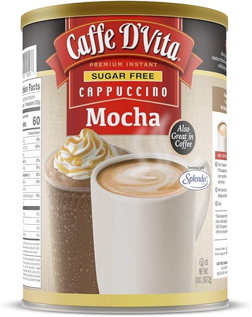 Caffe D'Vita Sugar Free Mocha Cappuccino Mix - Sugar Free Mocha Mix, Gluten Free, No Cholesterol, No Trans Fat, 99% Caffeine Free - 2 lb. (32 oz.) can