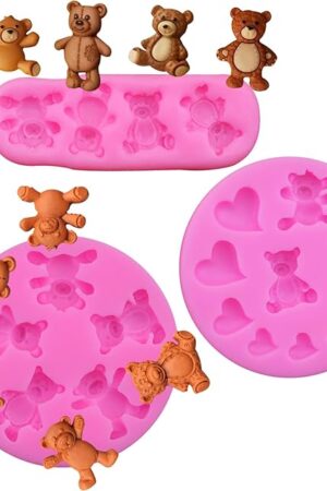 3 Pieces Bear Silicone Mold Valentine’s Day Fondant Mold Cute Bear Chocolate Fondant Mold for Chocolate Candy Gum Paste Crafting Polymer Clay Cake Decorating