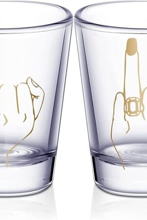 Bride and Groom Glasses 2 Pieces Ring Finger Wedding Funny Bride Wine Glass 2 oz Mr and Mrs Engagement Gifts Stemless for Newlyweds Couples(Classic,1.93 Inch)