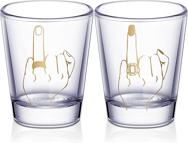Bride and Groom Glasses 2 Pieces Ring Finger Wedding Funny Bride Wine Glass 2 oz Mr and Mrs Engagement Gifts Stemless for Newlyweds Couples(Classic,1.93 Inch)