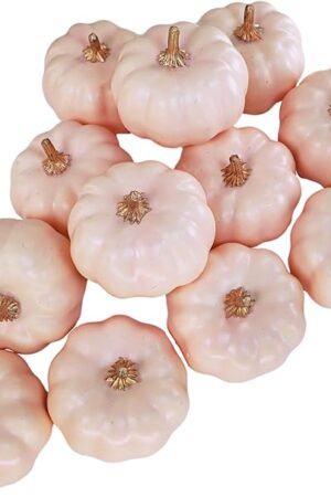 Winlyn 12 Pcs Blush Pink Small Artificial Pumpkins Decorative Pumpkins Pink Foam Pumpkins 3" Wide for Fall Wedding Baby Shower Thanksgiving Halloween Table Centerpiece Season Mantel Bowl Décor
