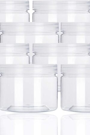 12oz Clear Plastic Storage Jars Containers,8 Pack Refillable Wide-Mouth Plastic Slime Storage Containers for Beauty Products,Kitchen & Household Storage - BPA Free