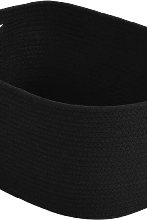 Cotton Rope Storage Basket, 15x10x9 Inches, Woven Basket for Shelves, Clothes, Toys, Towels, Books, and Laundry, Durable and Stylish, Black (1 Pack)