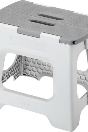 Vigar Compact Step Stool Foldable, 10-1/2-inch Step Stools for Adults up to 330 Pound, Lightweight Stool, Non-Slip Folding Step Stool, Gray