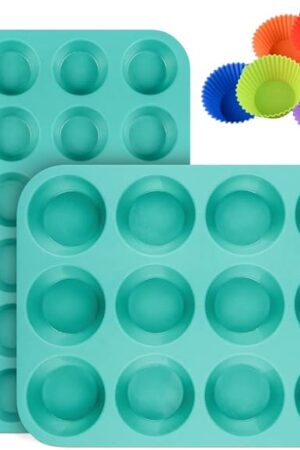 CAKETIME Silicone Muffin Pan Cupcake Pan Set - Mini 24 Cups and Regular 12 Cups Muffin Tin, Nonstick Food Grade Molds with 12 Baking Cups