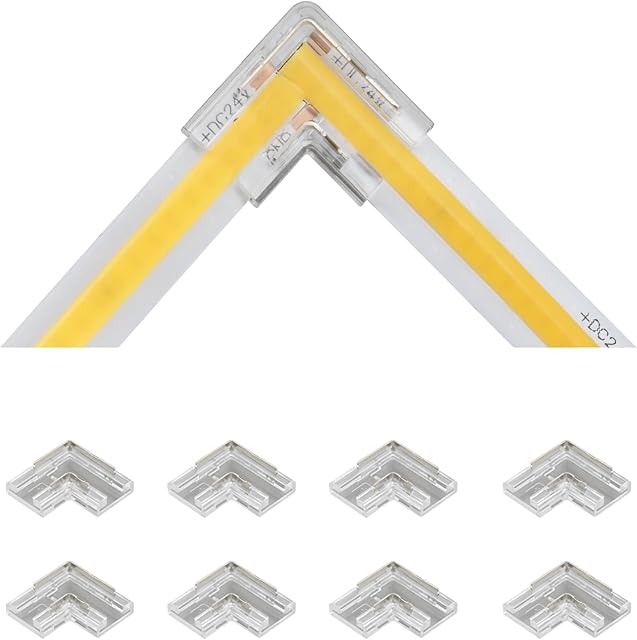 8pcs 2PIN Transparent L Shape COB Connectors for Single Color COB Light Strips Solerless Corner Connection (0.39(8mm)-2PIN-L Shape)