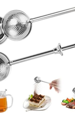 2Pcs Stainless Steel Tea Strainer Tea Infuser for Loose Leaf Tea,Tea Diffusers Fine Mesh Tea Ball Tea Accessories, Baking Supplies Baker's Dusting Wand Sugar Shaker Duster Flour Duster (Full+Half)
