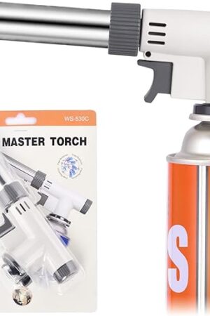 Butane Torch Kitchen Blow Lighter, 360 Degree Reverse Professional Chef Culinary Torch with Safety Lock and Adjustable Flame for Cooking Crème Brulee Soldering Baking (Butane Gas Not Included)