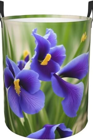 Violets Flower Print Laundry Hamper Foldable Portable Laundry Basket With Handles Round Collapsible Laundry Hamper Nursery Storage Basket Canvas & Waterproof Lining For Bedroom Bathroom