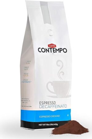 CAFFÉ CONTEMPO DECAF Italian Style Ground Espresso, Water Process Decaffeination, 1 LB, Fine Grind, Dark Roast, Freshly Roasted Coffee, Great for Moka Pot