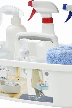 ALINK Large Plastic Shower Caddy Tote, Portable Storage Caddy Basket Organizer with Handle for Dorm, Bathroom, Tool, Garden, Kitchen, Cleaning Supplies - White