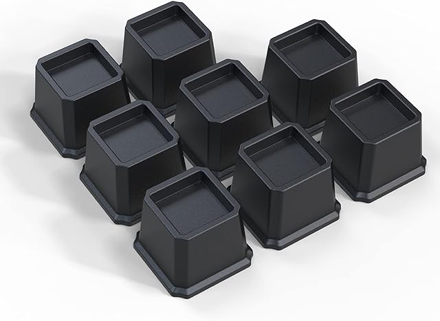 Bed Risers 3 Inch Heavy Duty, Furniture Risers for Bed Frame, Couch, Desk, Chair, Lifts Up to 1,500 lb, Set of 8, Black