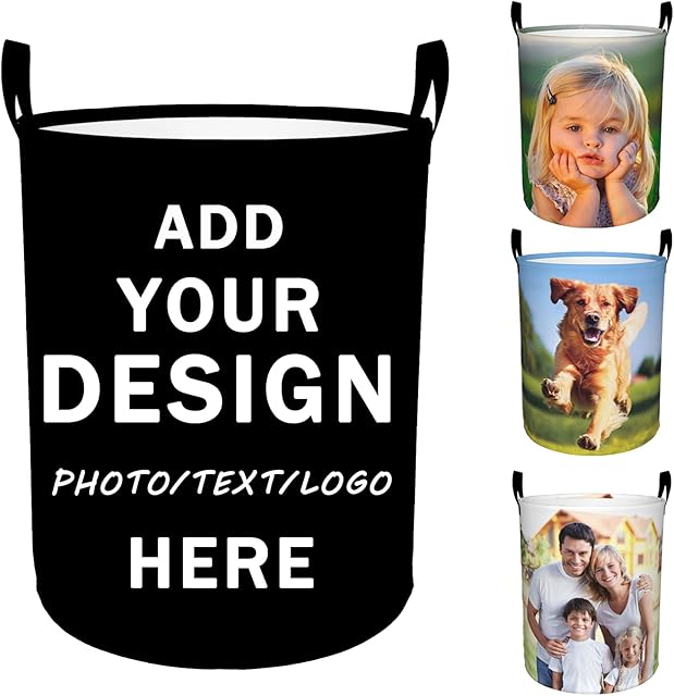 Custom Laundry Baskets Personalized Hampers Add Your Name Photo Text Customized Collapsible Dirty Clothes Baskets for Bedroom Bathroom Livingroom Barbershop Large 19.6x15.7 in