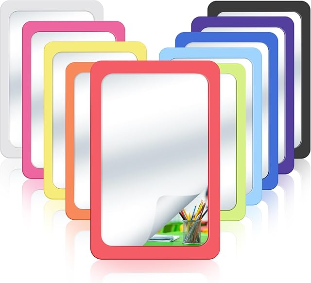 Dandat 10 Pcs Back to School Small Mirrors for Kids Toddler Child Safe Shatter Proof 6 x 4 Inch Unbreakable Classroom Mirror for Craft Bulk in Preschool Nursery Daycare Spa Party (Bright Colors)
